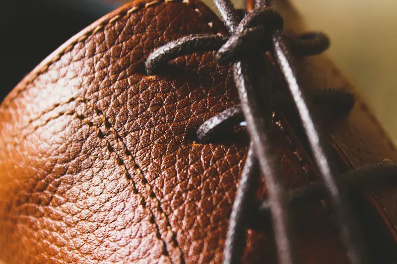Close-up of brown leather with laces